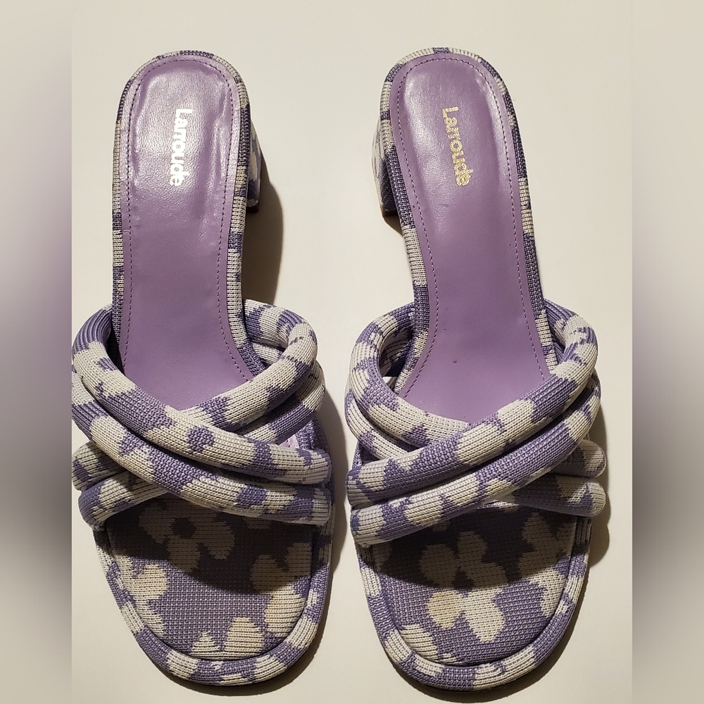 Larroude Laguna Sandals Lilac Lavender Purple Floral Slides Mules size 9.5 - Picture 2 of 7
